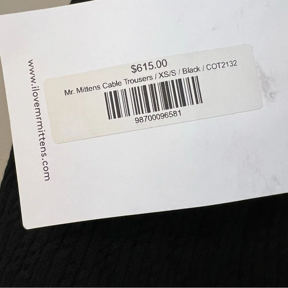 Mr. Mittens Cable Knit Trouser Pants Black XS/S NWT Quiet Luxury Minimalist Chic - Picture 5 of 7